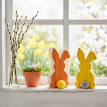 Product Wooden Easter Bunny Decorations, Yellow and Orange, 4x8cm, 6 Pieces