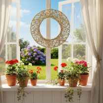Product Decorative jute rings, natural hanging decoration, boho style, Ø38cm, 2 pieces, metal rings, wall decoration, window decoration