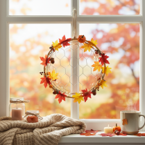 Product Decorative rings for hanging with raffia and wire mesh Ø20cm, 4 pcs Boho wall decoration Window decoration