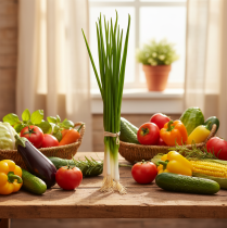 Product Artificial spring onions decorative vegetables L30cm 4 pcs