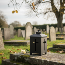 Product Lantern grave light cross window metal antique grey 13 x 27cm