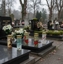 Product Grave candle with motif, funeral decoration, Ø6cm H17cm, 6 pieces