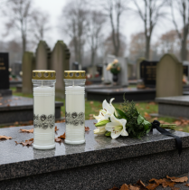 Product Grave candles roses white mourning light Ø7cm H23,5cm 100h 2pcs