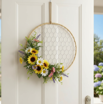 Product Decorative metal ring Ø38cm, hanging decoration, raffia, silver, natural, boho wall decoration, versatile decorating, 4 pieces