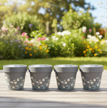Product Flower pot with daisy motif for stylish interior design, 11cm, 4 pieces