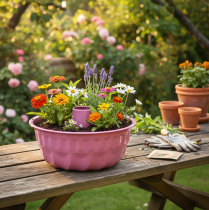 Product Metal decorative bowl, baking mold, Bundt cake pan, pink, Ø23cm, H12cm