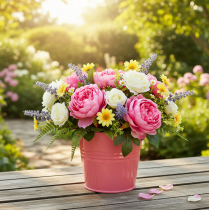 Product Metal bucket flower pot pink handle 20x17.5x16cm 2pcs