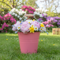 Product Decorative Pink Metal Flower Pot Bucket 26x22.5x23cm 6l
