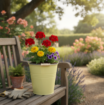 Product Metal bucket/flower pot in greenish-yellow, 26x22.5x23cm, 6l