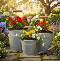 Product Decorative bucket metal rust vintage Ø15/17.5/22cm set of 3