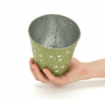 Product Silver and Green Metal Plant Pot with Star Design Ø14cm