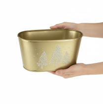 Product Oval Metal Gold Planter with Glitter Tree Design 24×13×12.5cm