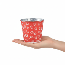 Product Red and white mini flower pot, floral design, metal, Ø10.5cm H10.5cm
