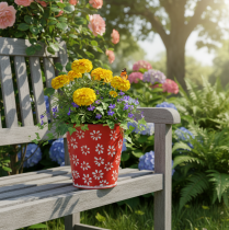 Product Red and white floral flower pot, metal, Ø12.5cm H11.5cm