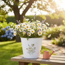 Product White metal planter, flower pot, Ø16cm H14.5cm