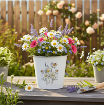 Product Flower pot metal planter white flowers 12.5cm H11.5cm