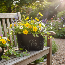 Product Decorative metal bowl, oval, black and silver, floral design, 20.5 x 12.5 x 12 cm