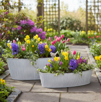 Product Oval metal bowl in white and silver, 32.5cm/37cm, set of 2.