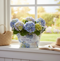 Product Flower bowl with handles, hydrangea design, metal, 26×13×14.5cm