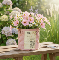 Product Decorative tin, antique rose, metal tin for planting, Ø11cm H10.5cm