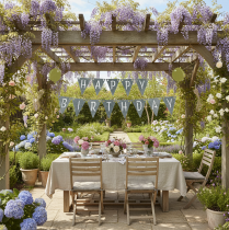 Product Birthday decoration pennant garland made of felt, grey and green, 300cm