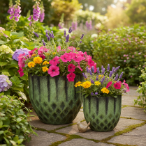 Product Vintage metal flower pot, green, Ø14/12cm, set of 2