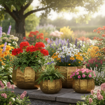 Product Metal decorative flower pot, brass, Ø22/18/14cm, set of 3