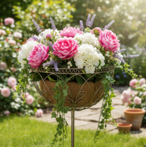 Product Metal garden basket, vintage style decorative item for stylish outdoor use, 95cm