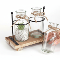 Product Decorative bottle vase, glass and wood, 23x12x19.5cm, 2 pieces