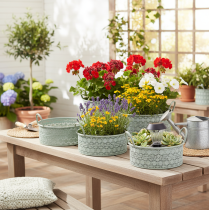Product Decorative metal bowl with handles, vintage planter, set of 3
