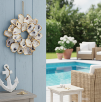 Product Oyster wreath shell decoration, maritime home accessory, natural wall decoration, 12cm