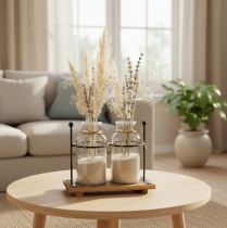 Product Decorative bottle vase, glass and wood, 23x12x19.5cm, 2 pieces