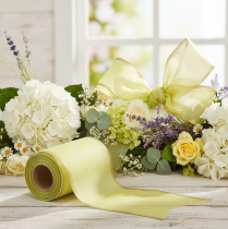 Product Moiré wreath ribbon 150mm 25m in light green with gold edge for floristry and decoration