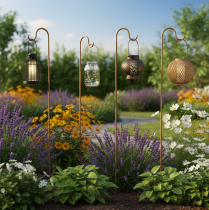 Product Rod with hook, rust-colored decorative garden metal decoration, 80cm high, 3 pieces