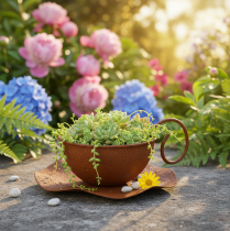 Product Vintage rust-colored plant pot and saucer, Ø17.5cm H6cm