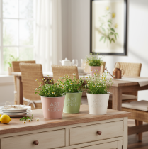 Product Set of 3 Round Vintage Plant Pots – Art of Nature Collection – Green, Pink, Cream – 17cm