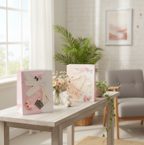 Product Baby Girl Gift Bags – Paper Baby Shower and Christening Gift Bags, Pink and Peach, Set of 2 (23×18 cm)