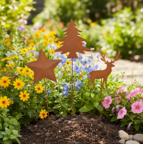 Product Garden stake, weathered steel, deer, star, fir tree, H10/15cm, 3 pieces