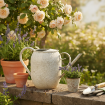 Product Vintage metal plant pot/watering can, antique garden decoration, 32x10.5x18cm