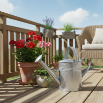 Product Decorative watering can, retro design, metal, silver, 42x15.5x27cm, vintage balcony decoration, flower pot
