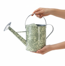Product Metal watering can, vintage look, green and silver with floral pattern - decorative planter, Ø18cm