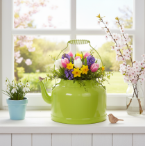 Product Decorative metal teapot, apple green - flower pot - Ø20cm H15cm - versatile garden decoration and gift idea