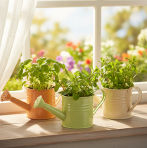 Product Decorative Watering Can Planter Set, Metal, 8-Piece, Multicolored, 16.5x7cm - Ideal Plant Containers for Balcony & Kitchen
