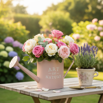Product Vintage decorative flower pot/watering can, antique rose zinc, Ø16.5cm H17cm
