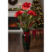 Product Artificial Amaryllis flower, red, long stem, for vase and arrangement, 77cm