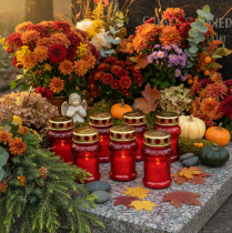 Product Grave candle for autumnal grave decoration for All Saints' Day and the Sunday of the Dead, 13cm, 8 pieces