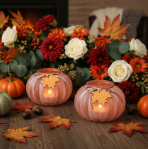 Product Lantern glass pumpkin tealight frosted Ø16cm H11cm 2pcs