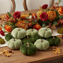 Product Decorative pumpkins made of fabric velvety green Ø7cm H4.5cm 9 pcs