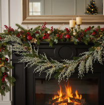 Product Artificial Christmas Garland with Pine Cones and Frosted Greenery – 185cm