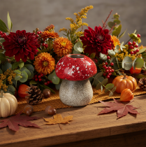 Product Ceramic Red Mushroom Taper Candle Holder 9cm